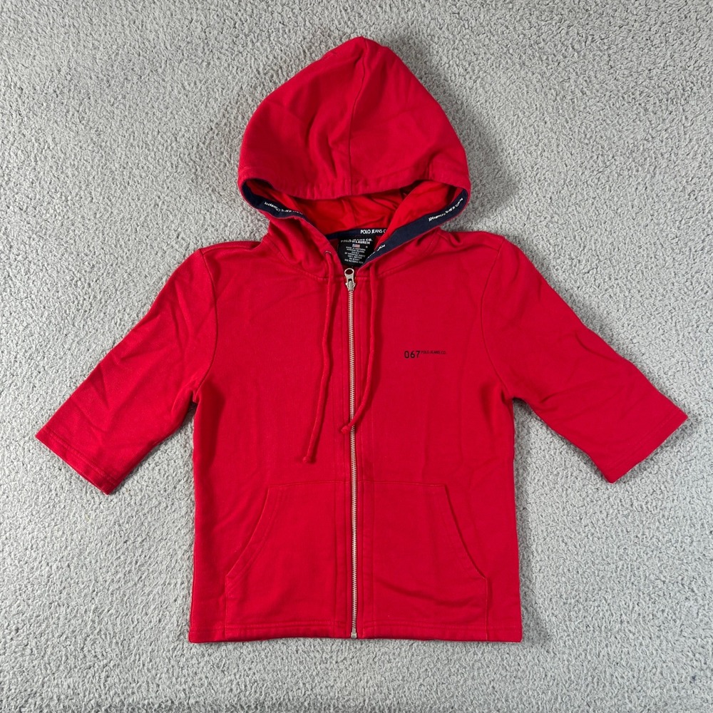 Polo Jeans Co Ralph Lauren Zip Hoodie Women's Small Red Short Sleeve Graphic VTG - Picture 1 of 9